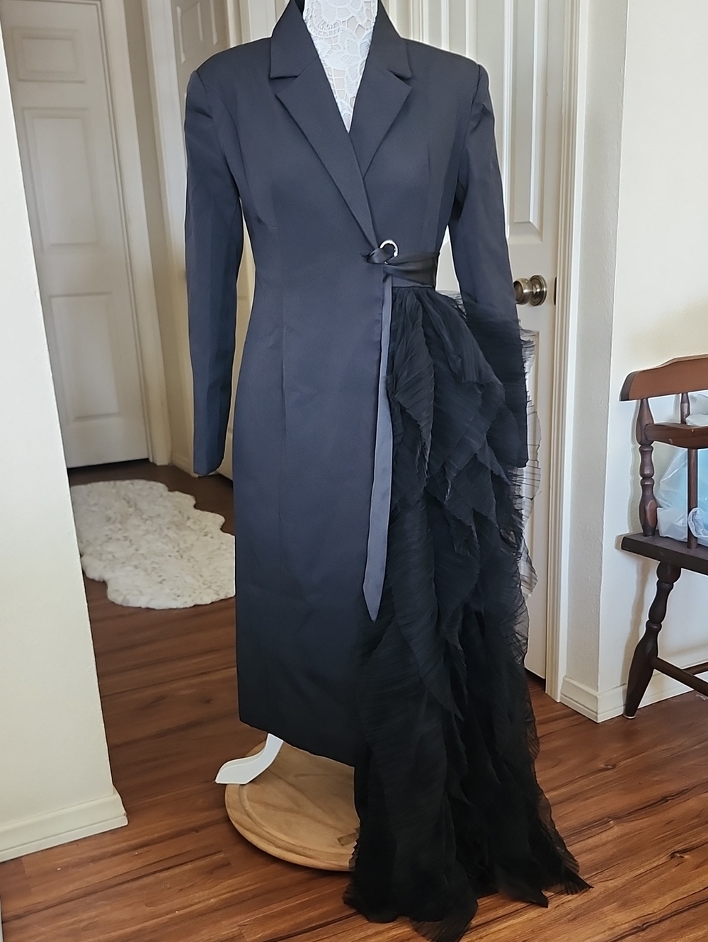 Dream Architect Black Tuxedo Coat Steampunk Tulled Ruffle Cascade Size Medium